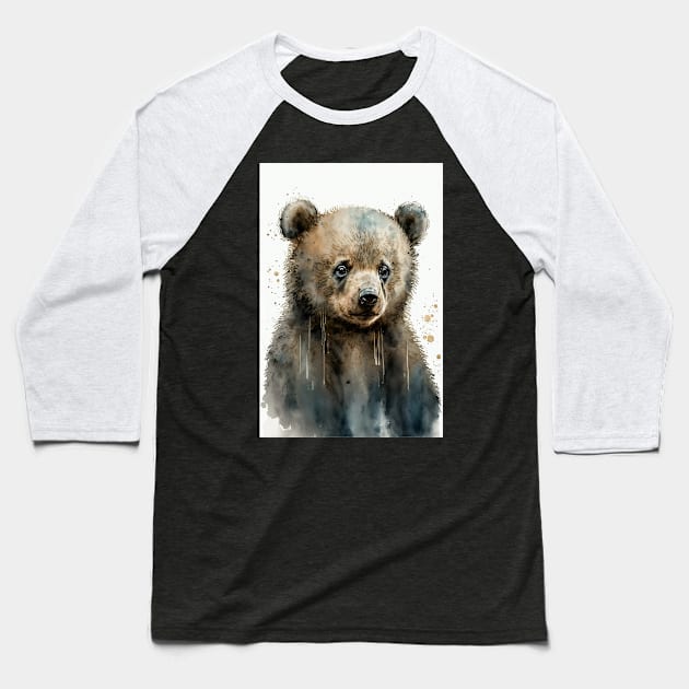 Cute Watercolor Bear Baby Aesthetic Animal Art Painting Baseball T-Shirt by PlimPlom